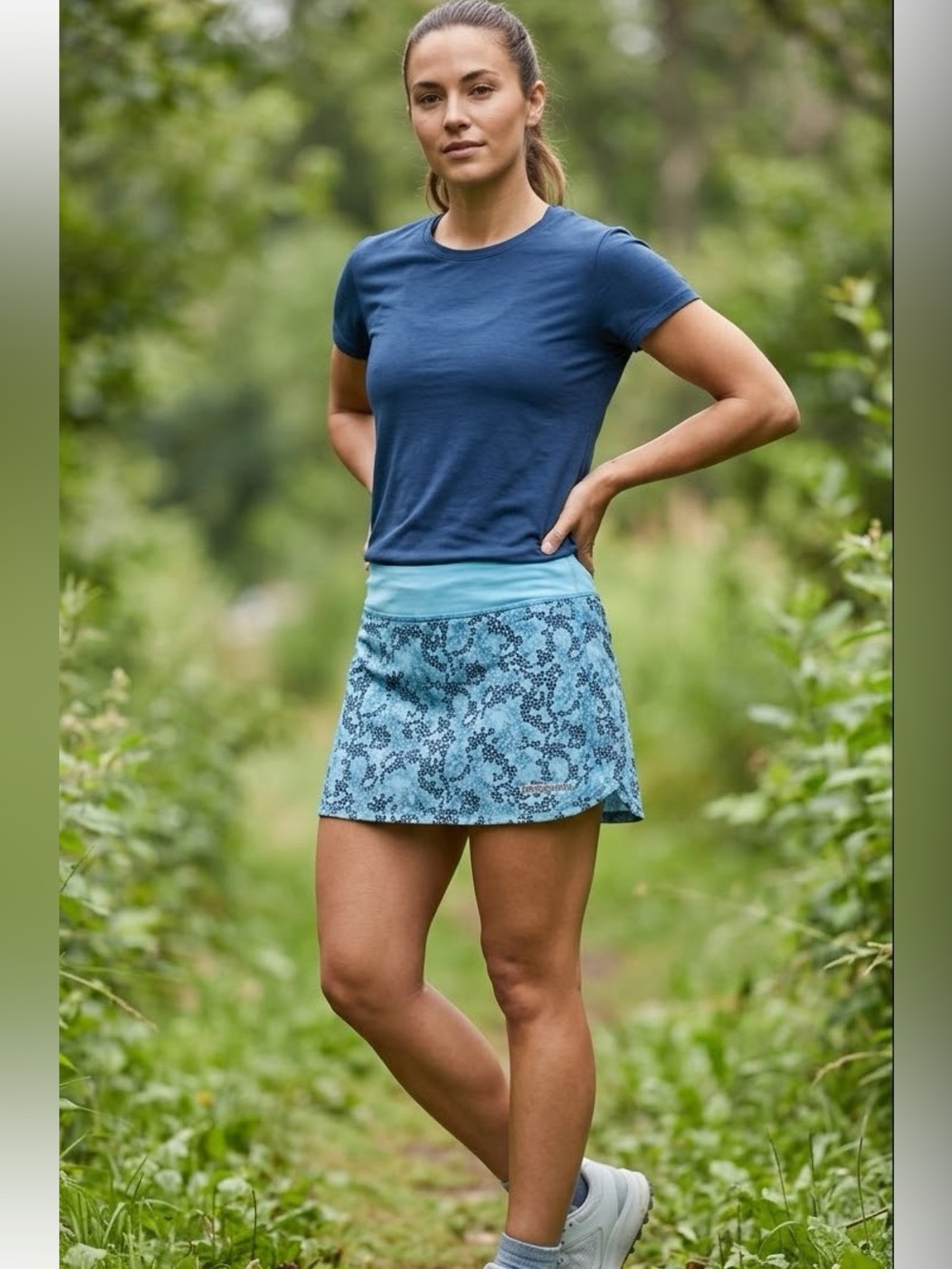 Patagonia Blue Floral Geo Athletic Skort Size Petite 8 P8 Running Hiking